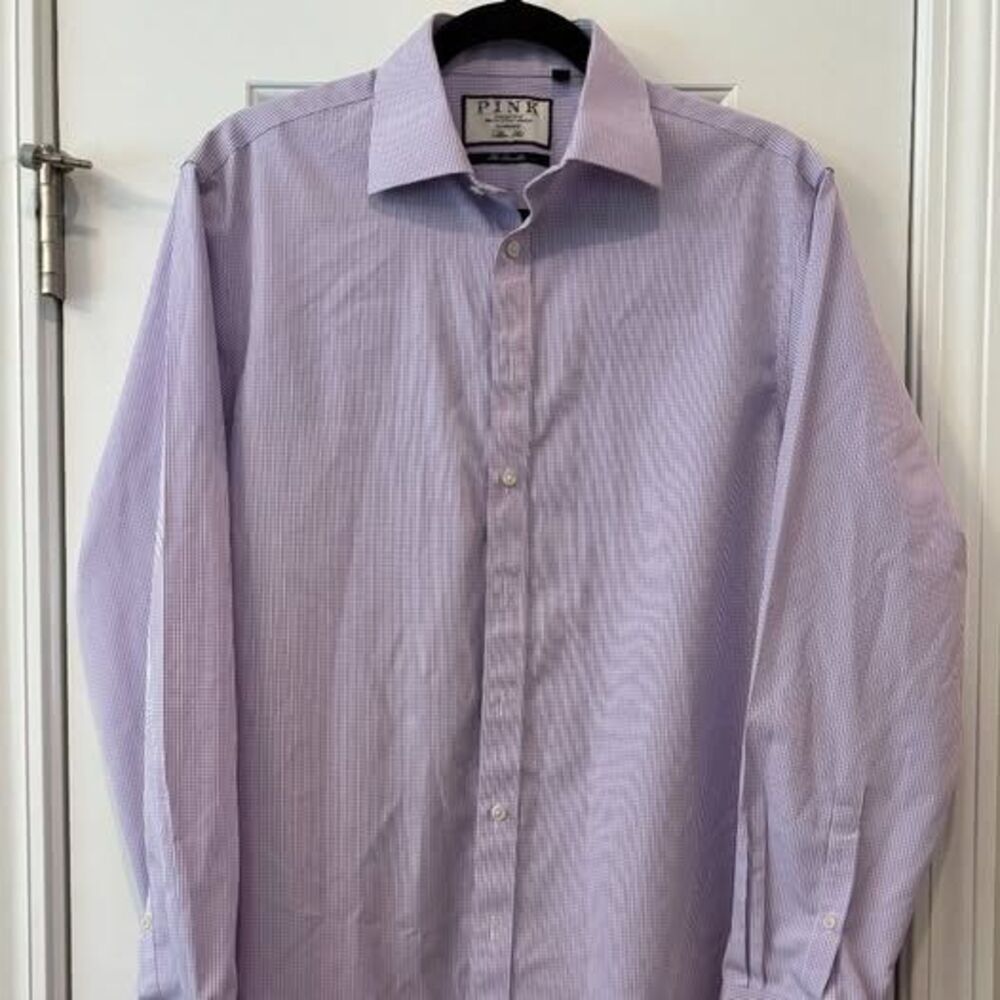 Thomas Pink - Purple Gingham Slim Fit Men's Dress Shirt 15.5 x 34